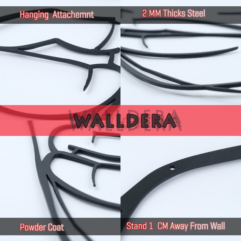 May include: Black metal wall decor with a geometric design. The decor is 2 mm thick and has a powder coat finish. It is designed to stand 1 cm away from the wall.