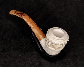 Unique Calabash Meerschaum Pipe with Embossed Rustic Ornate/Rare Stylish Traditional Topkapı Smoking Pipe/Groomsmen & Birthday Gift for Him