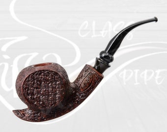 Pipa de brezo Blowfish única con elegante y ornamentada estructura de madera de celosía de estilo retro/regalo de cumpleaños