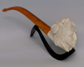 Artisan Meerschaum Indian Pipe/Unique Traditional Ornate Pipe and Stylish Bag/Groomsmen & Birthday Gift
