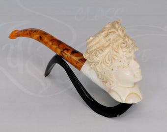 Unique Meerschaum British Lady Pipe with Old Smooth Surface/Freehand Ornate Aesthetic Embossed Woman Smoking Pipe/Groomsmen & Birthday Gift