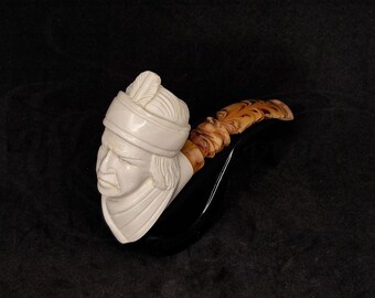 Artisan Meerschaum Indian Pipe/Unique Traditional Ornate Pipe and Stylish Bag/Groomsmen & Birthday Gift