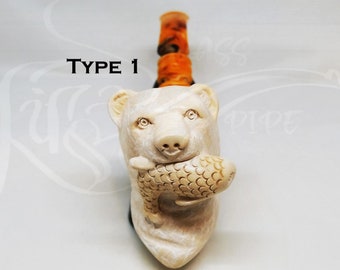 Unique Meerschaum Rare Bear Pipe/Special Artisan Hand Carved Large Block Rare Fish Smoking Pipe/Best Man, Birthday & Anniversary gift