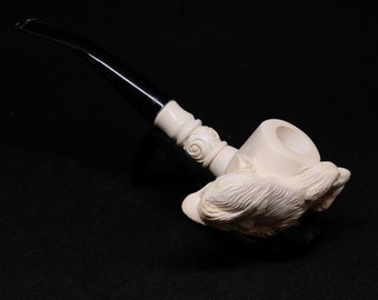 Unique Freehand Meerschaum Pipe with Rare Hound Dog Embossed/Groomsmen & Birthday Gift for Him