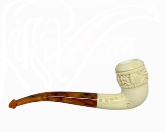 Unique Calabash Meerschaum Pipe with Embossed Rustic Ornate/Rare Stylish Traditional Topkapı Smoking Pipe
