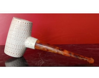 Unique Meerschaum Sitter Poker Pipe/Rare Lattice Ornate Embossed Round Hammer Pipe/Birthday Gift