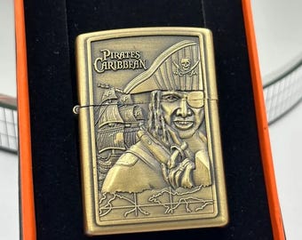 Pirates of Caribbean Lighter: Retro Bronze Metal Relief, Refillable Windproof/Birthday Gift