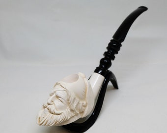Long Meerschaum Pirate Pipe with Unique Artisan Bent Stem/Anniversary, Birthday Gift for Him