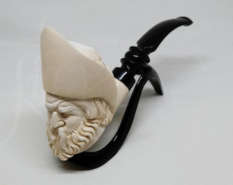 Rare Artisan Meerschaum Pirate Pipe/Unique Large Special Half Bent Sailor Bearded Man Pipe