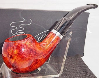 Unique Round Briar Pipe for Smoker/Stylish Bent Apple Special Wooden Pipe in Smooth Orange & Burgundy/Groomsmen and Birthday Gift to Smokers