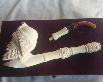 Handcrafted Meerschaum Sultan Pipe: Rare Traditional Ottoman Ornate Stem Churchwarden/Unique Birthday & Groomsmen Gift
