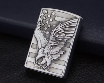 Personalized Metal Eagle Lighter in Unique Silver/Stylish Rare Relief Windproof Refillable Gasoline Cool Lighter/Birthday & Groomsmen Gift
