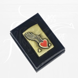 Unique Love Heart Lighter in Gold/Stylish Metal Rare Wings Relief Windproof Refillable Petrol Cool Pocket Lighter/Birthday Gift for Lover