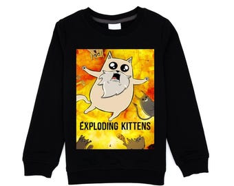Unisex Exploding Kittens Winter Sweetshirt/Stylish Crew Neck Unique Cat Cotton T-Shirt/Birthday Gift