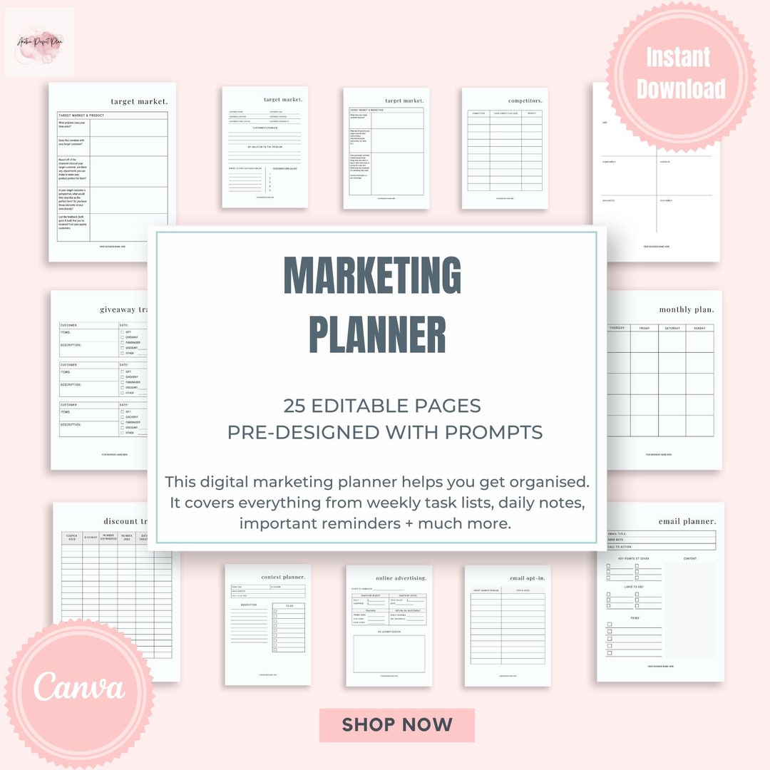 Marketing Planner Template Printable | Social Media Marketing | Small ...
