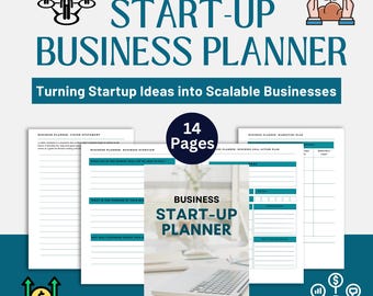 Organisator för företagsstart, redigerbar affärsplanerare, arbetsblad för målsättning, utskrivbar affärsplan i PDF-format, digital målspårare
