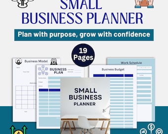 Planerare för småföretag, mall för affärsplan, startup-organisatör, arbetsblad för målsättning, utskrivbar affärsplanerare i PDF-format, målspårare