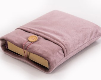 Pink Velvet Padded Book Sleeve, Velvet Book Sleeve With Pocket, Book Sleeve With Button Closure, Book Accessories, Bookworm gift