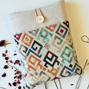 Linen Abstract Book Sleeve with Extra Pocket, Padded Book Protector, Geometric Book Cover, Colorful Forms Book Pouch, Book Lover Gift