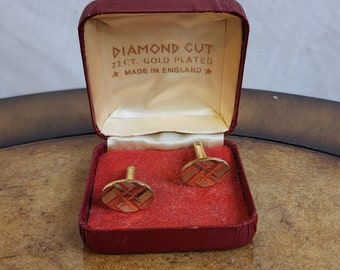 Vintage Cufflinks Diamond Cut 22CT Gold Plated
