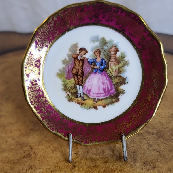 Vintage Courting Couple Red LImoges Plate