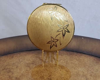 Vintage Stratton Compact Mirror In Gold Tone With Floral Design