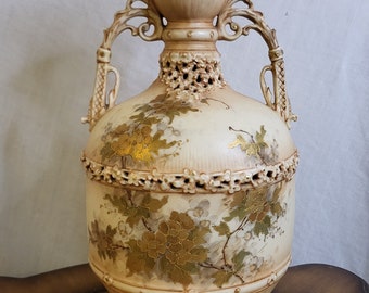 Vintage Art Nouveau Amphora Vase Made in Austria With Floral Design