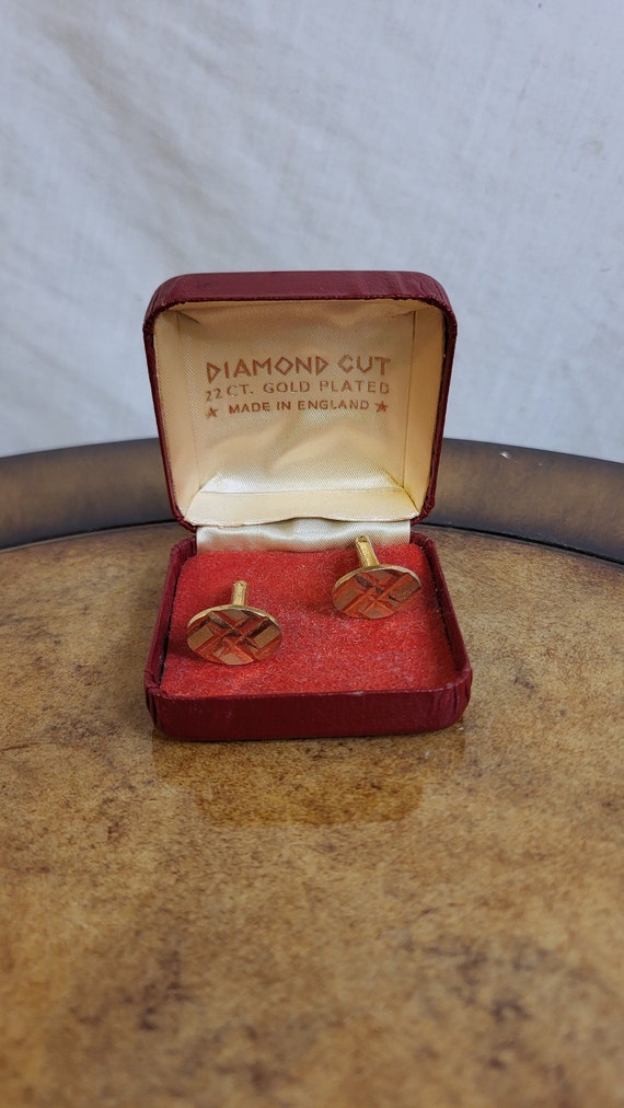 Vintage Cufflinks Diamond Cut 22CT Gold Plated