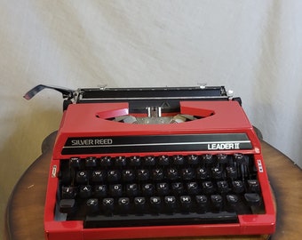 Vintage Silver-Reed Leader II Typewriter Red With Case