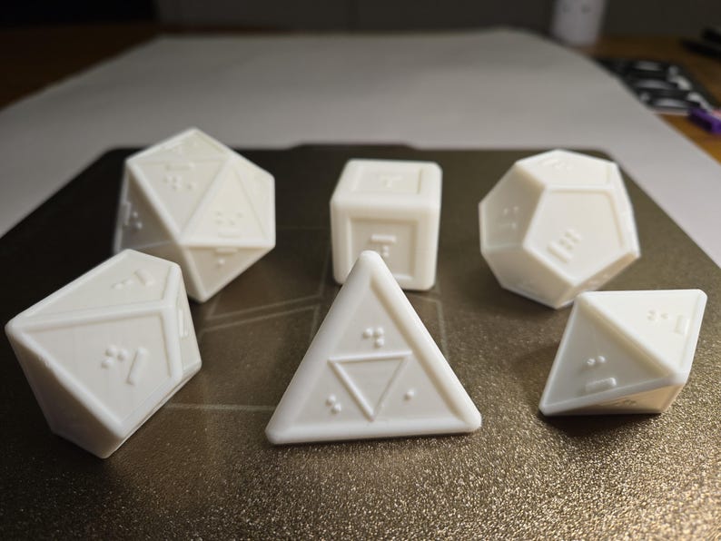Set of 6 Braille RPG Dice (D4, D6, D8, D10, D12, D20) Wit