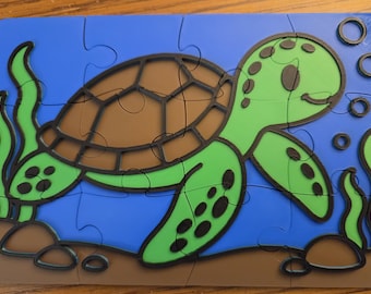 Tactile Turtle Puzzle for Blind & Low Vision, 12 Piece Raised Line Accessible Toy