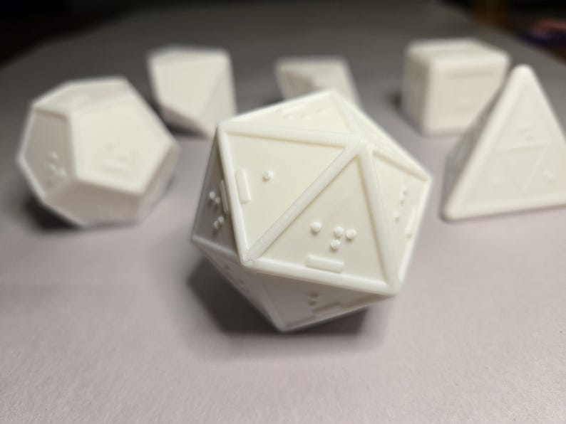 Set of 6 Braille RPG Dice (D4, D6, D8, D10, D12, D20) afbeelding 3