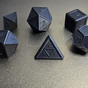 Set of 6 Braille RPG Dice (D4, D6, D8, D10, D12, D20) Sparkle Black