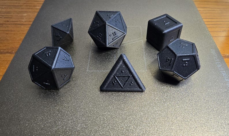 Set of 6 Braille RPG Dice (D4, D6, D8, D10, D12, D20) Sparkle Black
