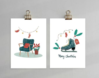 Set of 2 Christmas illustrations | Digital posters to print| Digital illustrations to download and print: A5/A6 formats