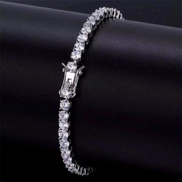 Luxury 3mm Cubic Zirconia Tennis Bracelet. Crystal White Stones. Silver Chain.