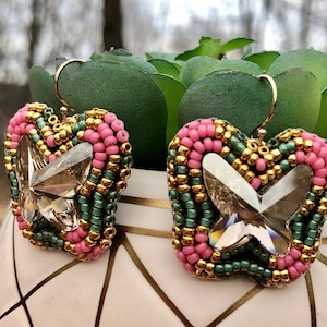 Swarovski Crystal Butterfly Beaded Earrings with 24 Karat Gold Plated Beads, Gold Plated Ear Wire, and Genuine Leather