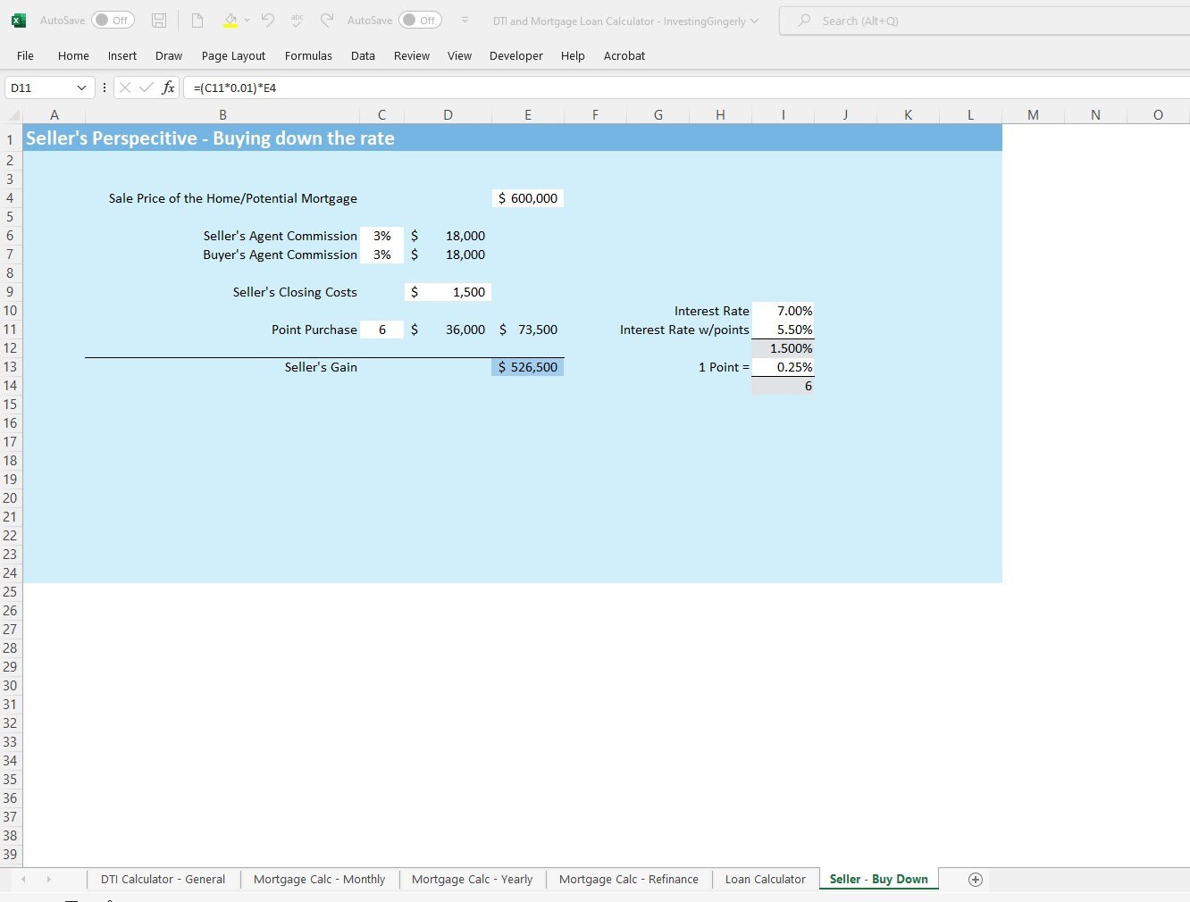 DTI & Mortgage Loan Calculator Excel 365 Calculator, Home Loans