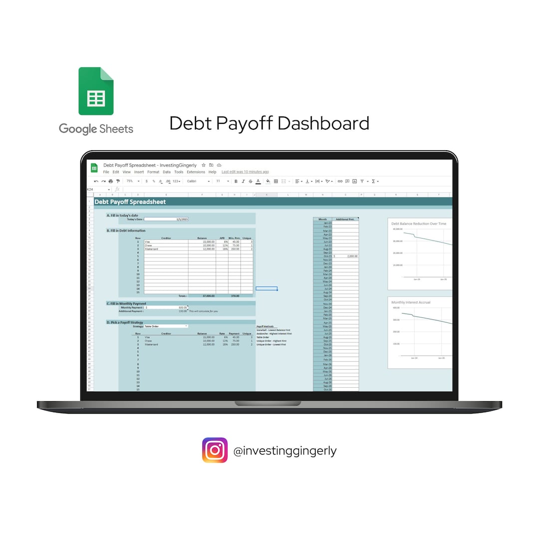 Debt Payoff Dashboard Google Sheets Debt Free Spreadsheet Pay off