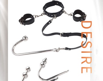 Adjustable Stainless Steel Anal Hook Strap with large ball, Strap for collar and hook Shibari Rope Bondage, BDSM Sex Toys ,Mature