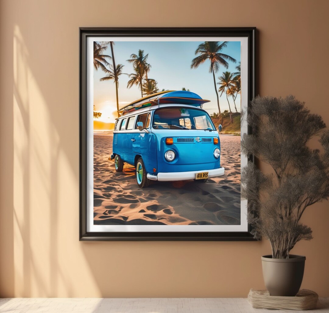 Beach Sunset Kombi Van Scenery Wall Art, Beach Art Print, Beach Scene ...