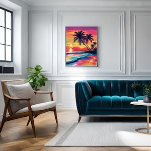 Beautiful sunset beach wall art print, gift for her/him, best gift art print, bright colored sunset beach art print, sunset beach art print