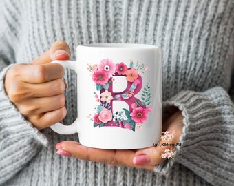 Letter B Floral Ceramic Mug: Personalized Name Coffee Mug
