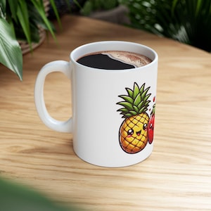 Cute Pineapple and Strawberry Ceramic Mug - Perfect for Fruit Lovers, Kawaii Gift, Kitchen Decor, Coffee Mug, Tea Lover&#39;s Gift