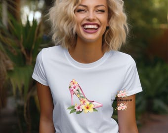 Pink Shoe Floral T-Shirt: Women's Summer Softstyle Tee