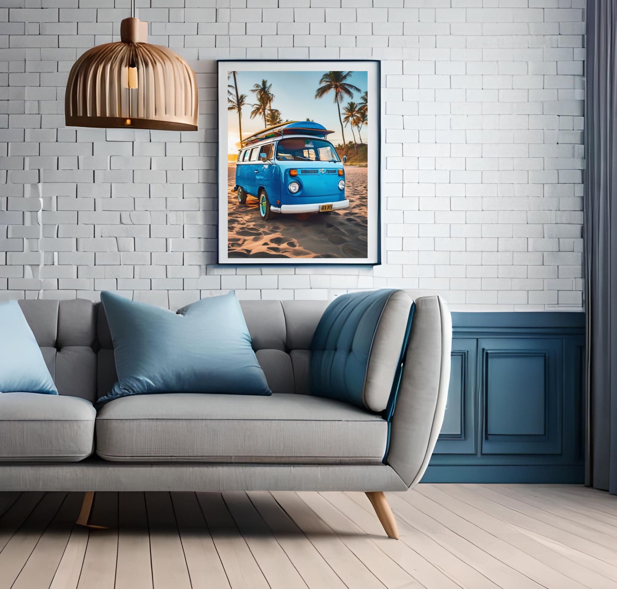 Beach Sunset Kombi Van Scenery Wall Art, Beach Art Print, Beach Scene ...