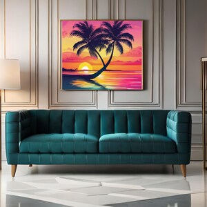 Beautiful sunset beach wall art print, gift for her/him, best gift art print, bright colored sunset beach art print, sunset beach art print