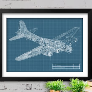 Boeing B-17 Flying Fortress Blueprint SVG Graphic Print, Instant Download