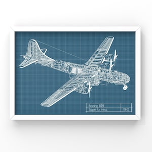 Boeing B29 Superfortress American WW2 Bomber Technical Drawing Blueprint SVG Graphic Print, Wall Art, Poster, Printable  (Download)