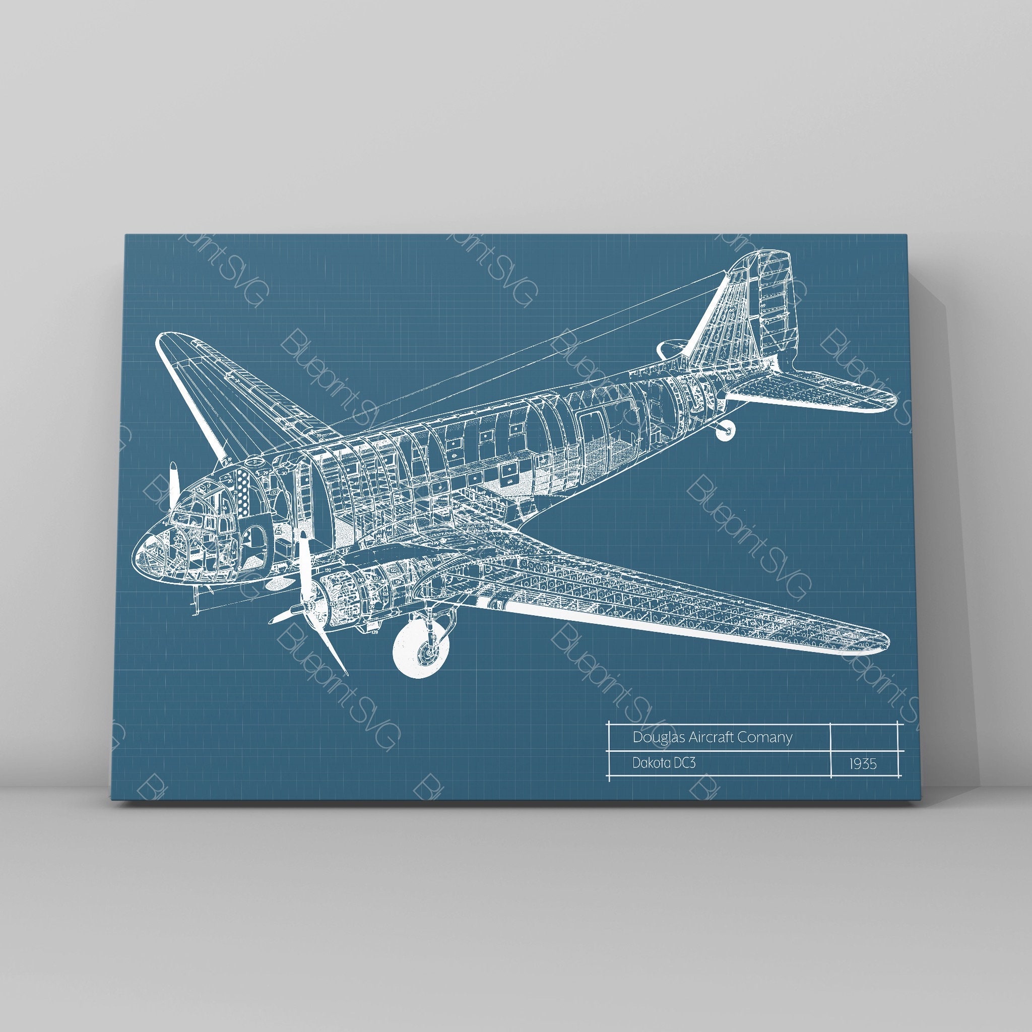 ダグラス DC3 飛行機、航空機の設計図 SVG グラフィック プリント